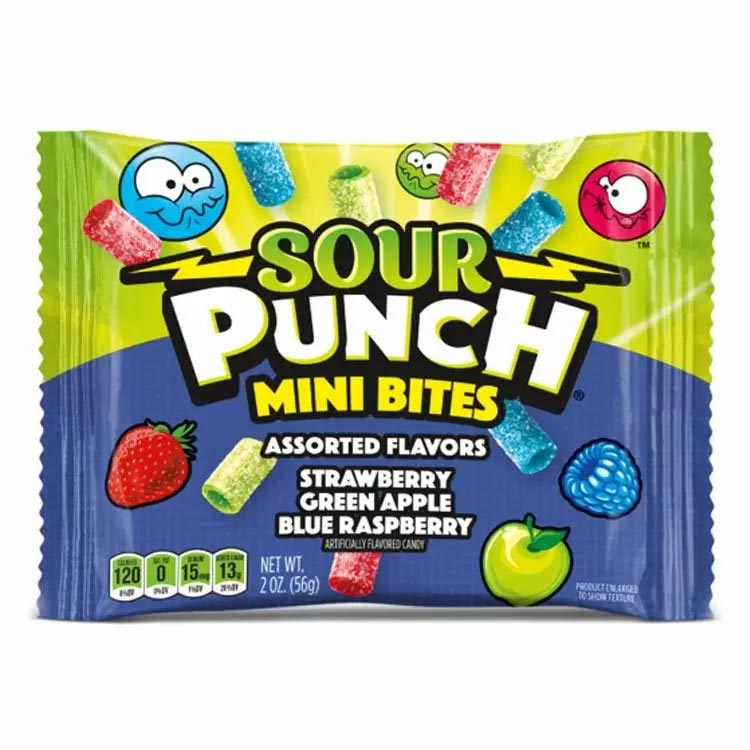 Sour Punch Mini Bites Assorted - Flavors Strawberry - Green Apple - Blue Raspberry 57g