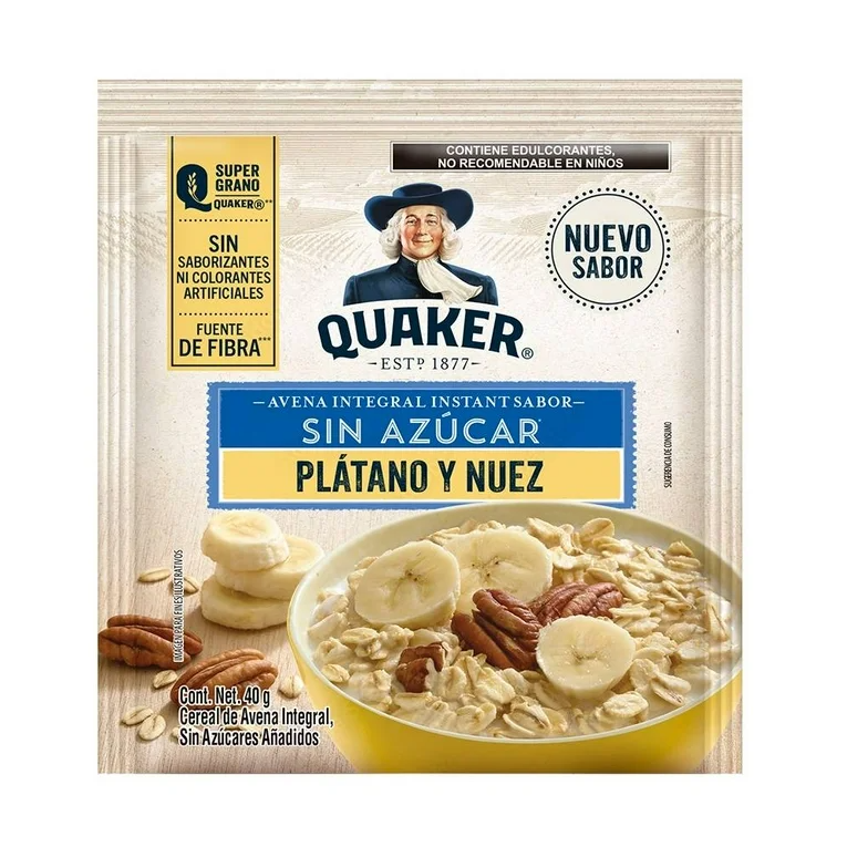 Quaker Avena Integral Instant Sin Azucar Platano y Nuez (Zuckerfrei) 40g