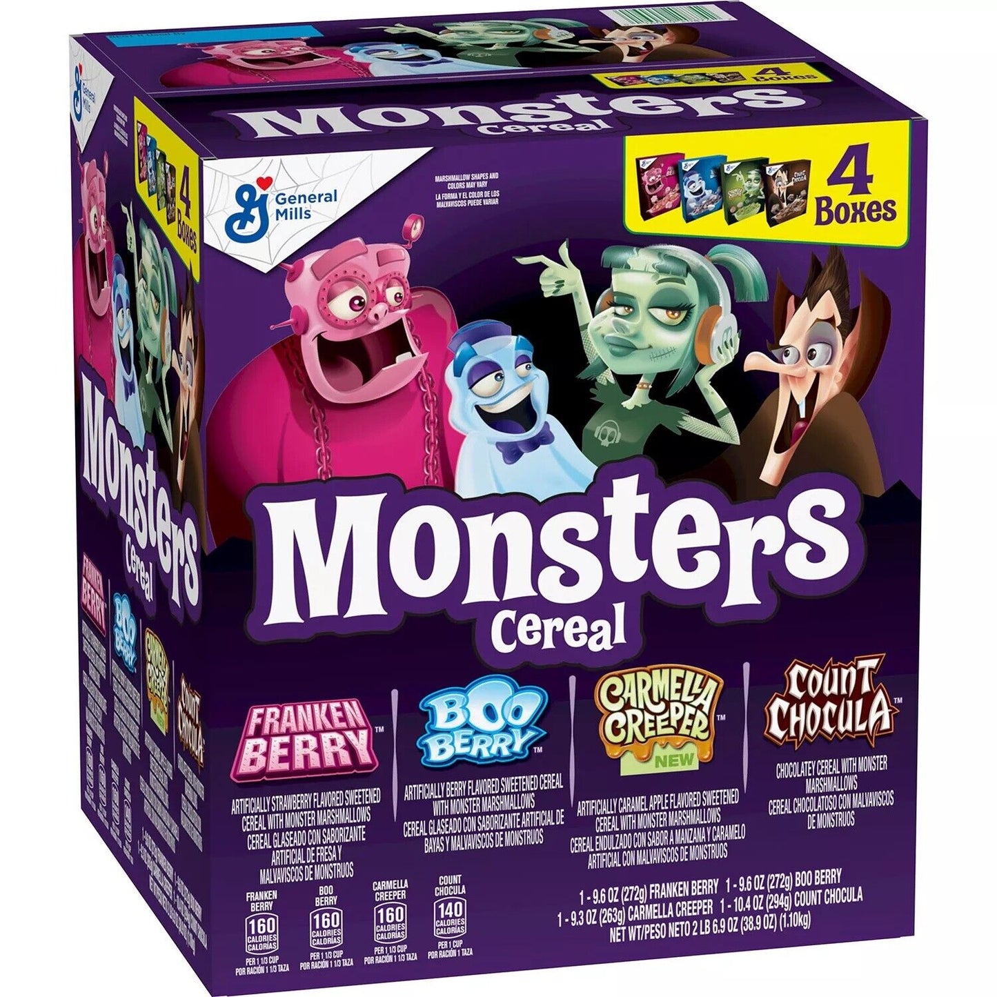 General Mills Monster Cereals mit Boo Berry, Franken Berry, Count Chocula und Carmella Creeper 1,1Kg