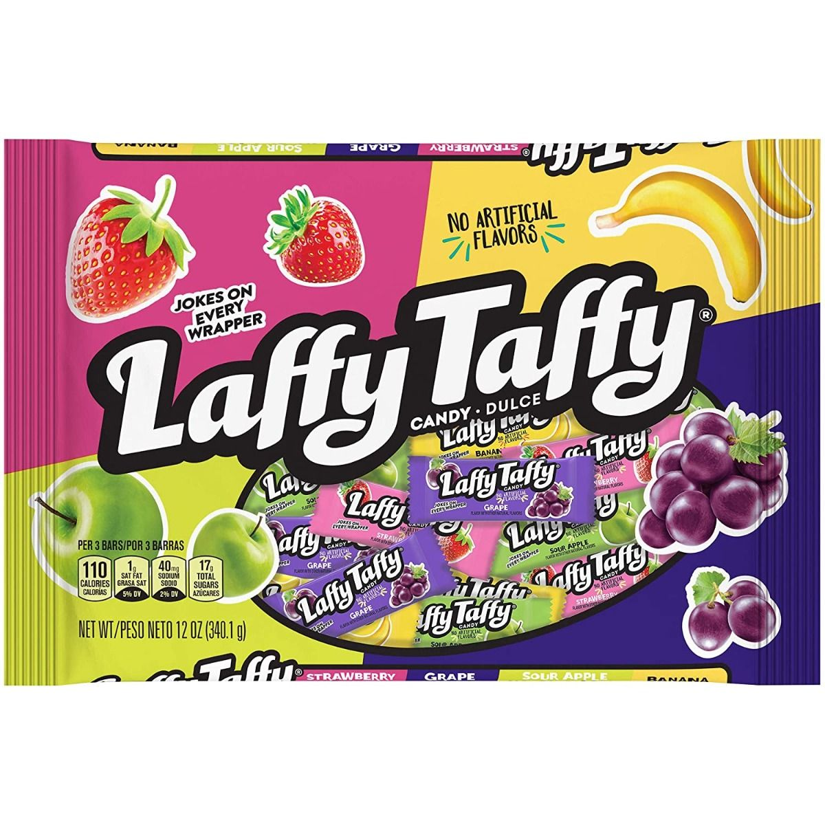 Laffy Taffy Sour Apple, Grape, Strawberry & Banana Candy Variety Pack 340g