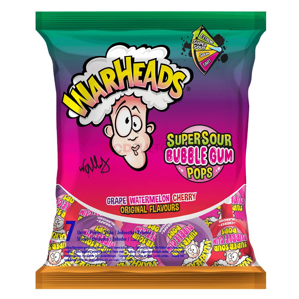 Warheads Super Sour Bubble Gum Pop Original Flavour 105g