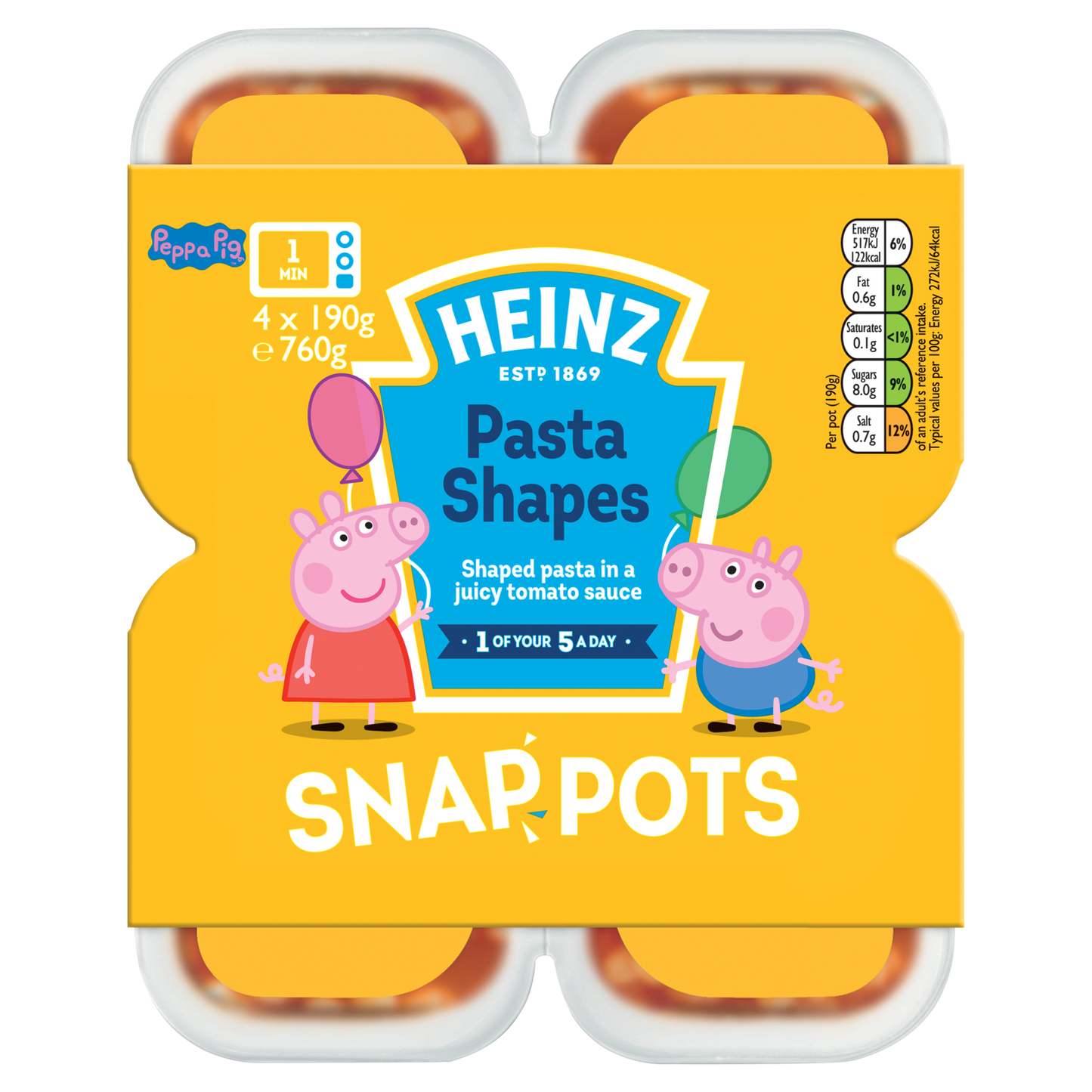 Heinz Pasta Shapes Snap Pots Peppa Pig 760g