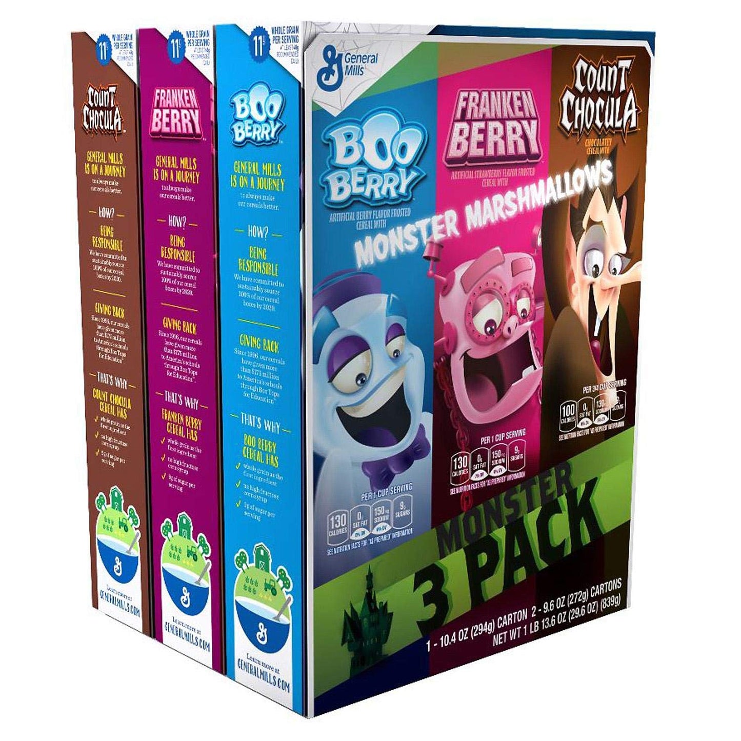 General Mills Monster Cereals mit Boo Berry, Franken Berry und Count Chocula  839g