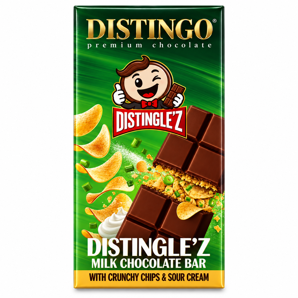 Distingo Premium Chocolate Distingle'z Milk Chocolate Bar with Crunchy Chips & Sour Cream 140g