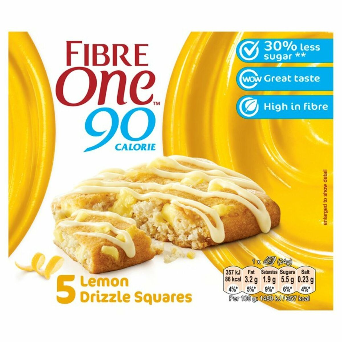 Fibre One 90 Calories - Lemon Drizzle Squares 5x24g (MHD 21.10.2024)