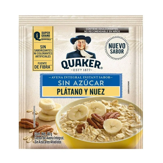 Quaker Avena Integral Instant Sin Azucar Platano y Nuez (Zuckerfrei) 40g