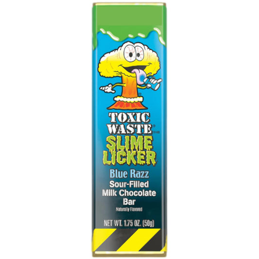 Toxic Waste Slime Licker Blue Razz Sour Filled Milk Chocolate Bar 50g