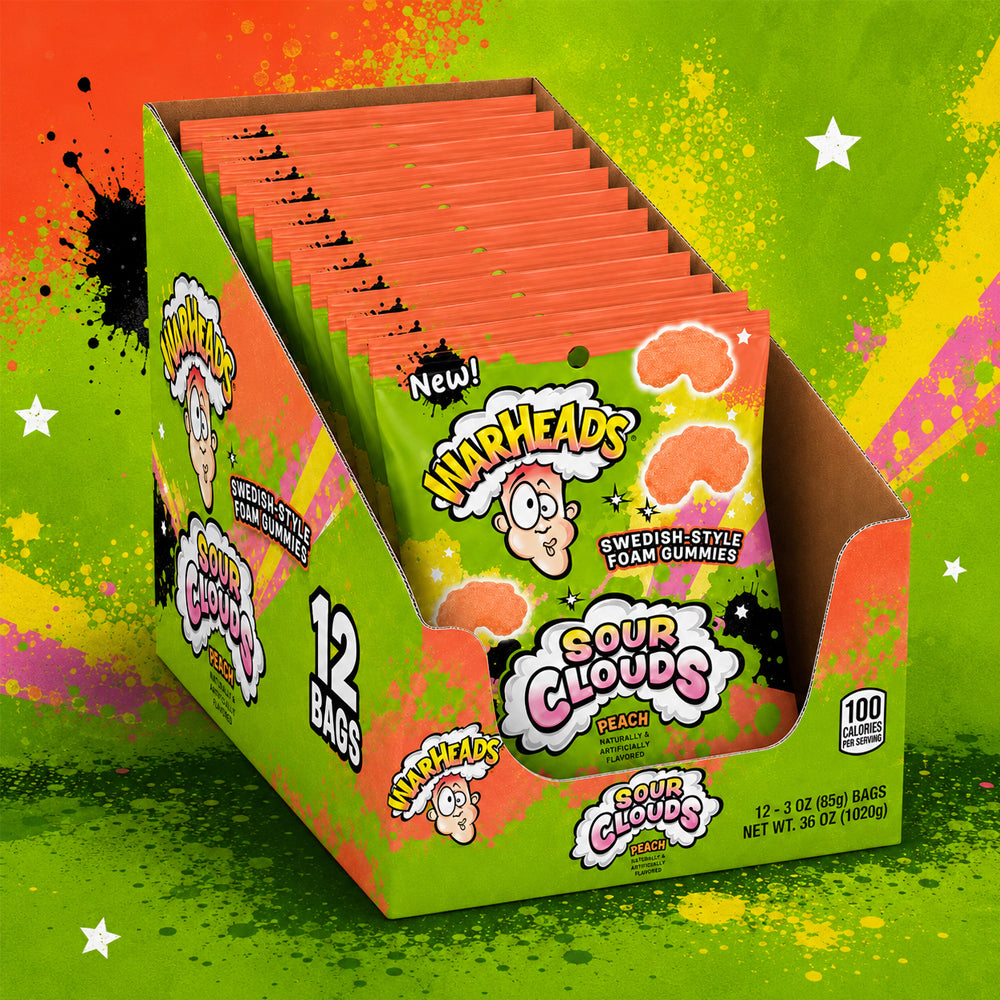 Warheads Sour Clouds Peach Gummies 12 x 85g Vorratspack